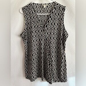 Dana Buchman Geometric Sleeveless Blouse Black Tan Stretch Top Women’s Large
